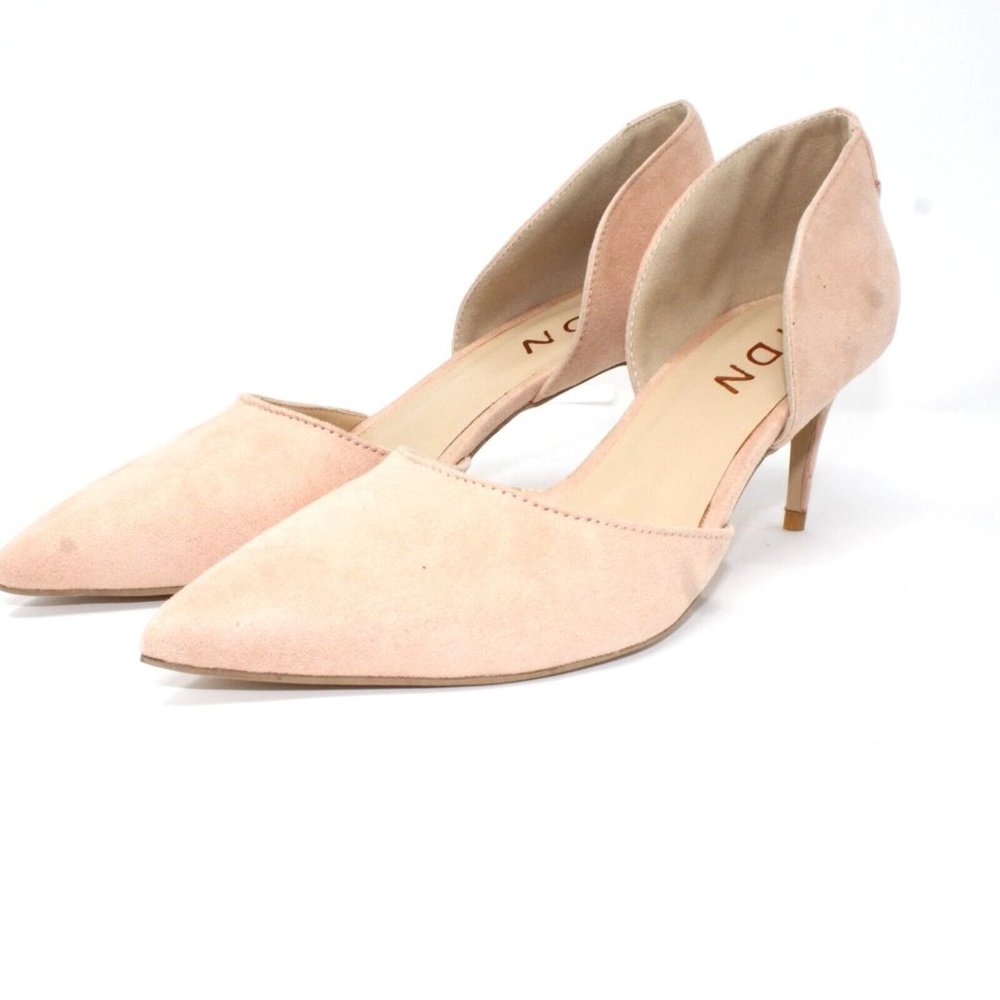 YDN Womens Sz 9.5M Nude Beige Suede Pumps Pointed Toe Heels Luxury Dress Shoes - Picture 5 of 10